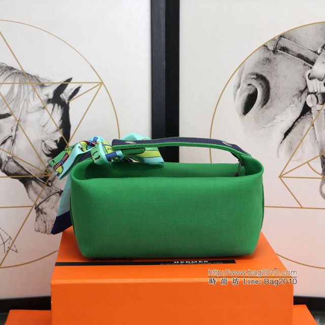 Hermes女包 愛馬仕飯盒包 Trousse Bride-A-Brace Hermes帆布便當包 竹子綠  tdh2162